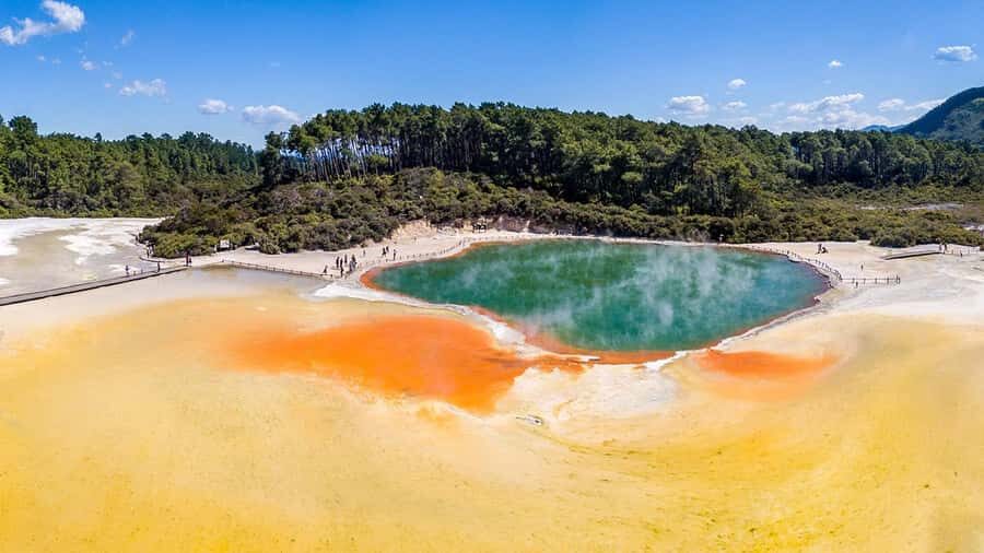 Auckland: Rotorua Highlights w WaiOTapu & Redwoods Treewalk - Wai-O-Tapu Thermal Wonderland: Champagne Pool and mud pools with real time to look