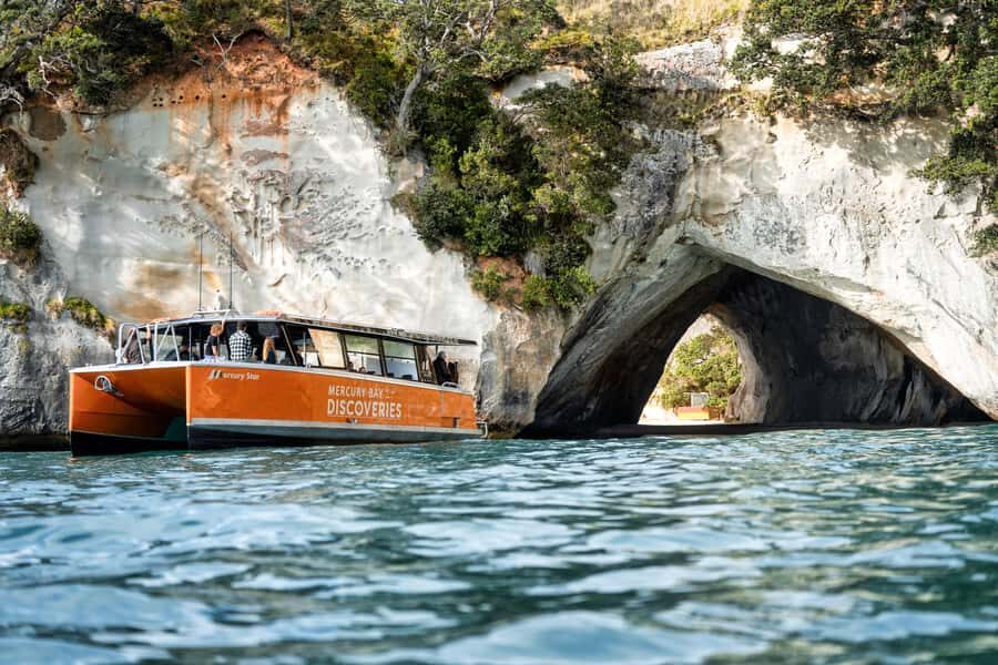 Cathedral Cove Coast and Cave Tour - Whitianga departure: the orange boat flag and what 150 minutes means