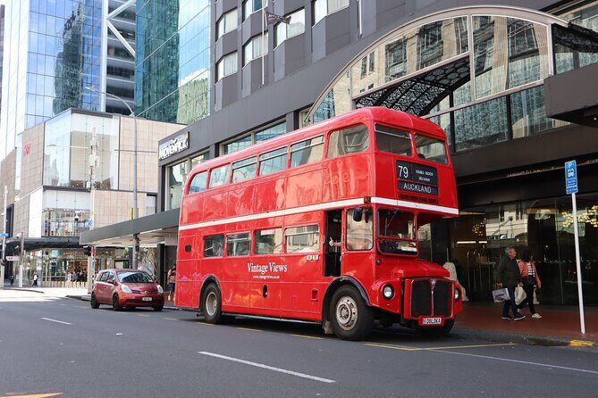 London Routemaster Double Decker Auckland Discovery - Mission Bay waterfront: Rangitoto Island views and seaside promenades