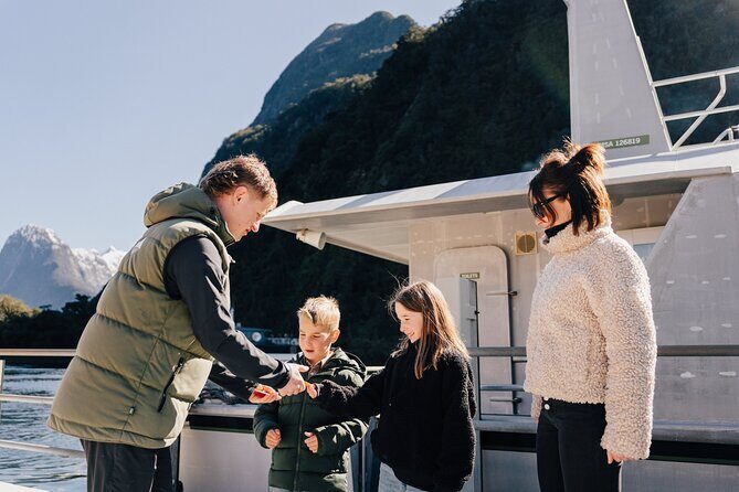 Milford Sound Cruise with Round-Trip Flights from Queenstown - Milford Sound cruise to the Tasman Sea: Mitre Peak and the waterfall show
