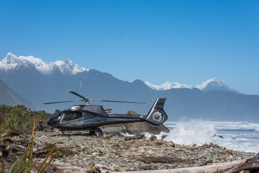 Milford Sound Extended Helicopter Flight & 3 Landings - The wild West Coast beach landing: where ocean meets land
