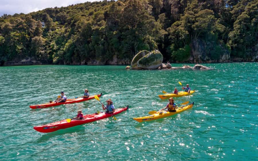 Nelson: Abel Tasman Kayaking & Great Taste Trail Bike Tour - Beach picnic on golden sand: when to slow down