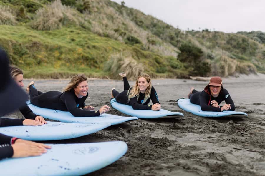 Raglan: 2 Day Surf Lesson & Rental Package - Day 1 surf lesson: board basics, paddle power, and surf safety