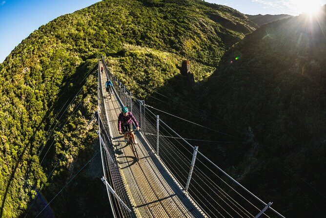 Remutaka Rail Trail- Wellington eBike Cruise Ship Shore Excursion - Cross Creek descent: scenic farmland with a rocky edge at the end