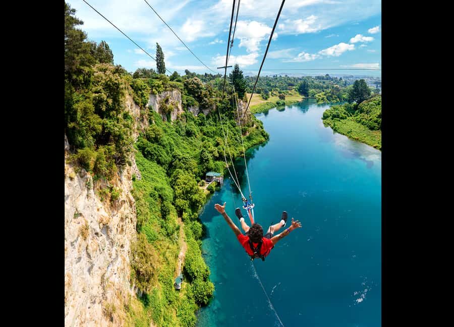 Taupō: Bungy Jump and Swing Combo - The 47-metre water-touch bungy: your choice of fingertip, full submerge, or high and dry
