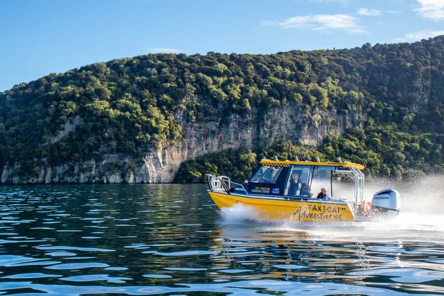 Taupo: Lake Taupo Western Bays Catamaran Tour with Bush Walk - Kinloch Marina start: safety briefing, coffee, and the pre-wild feeling