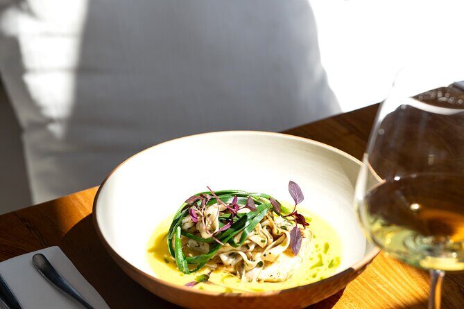 Waiheke Island: Afternoon Wine Affair with Ocean Front Lunch - Mudbrick Vineyard: Rangitoto and Auckland City from the hills