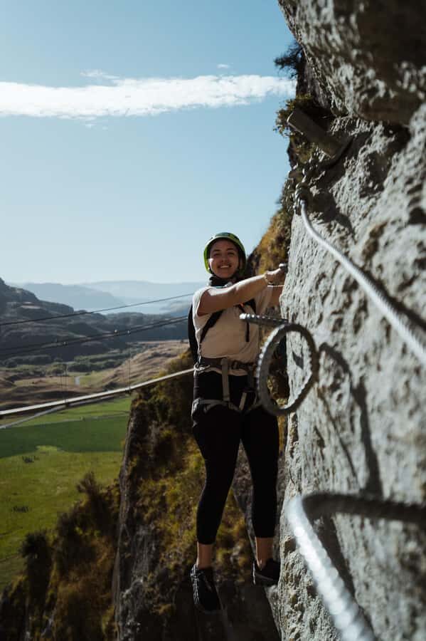 Wanaka: 4-Hour Intermediate Waterfall Cable Climb - 320 meters of iron rungs, pegs, ladders, and that blue-pool crossing
